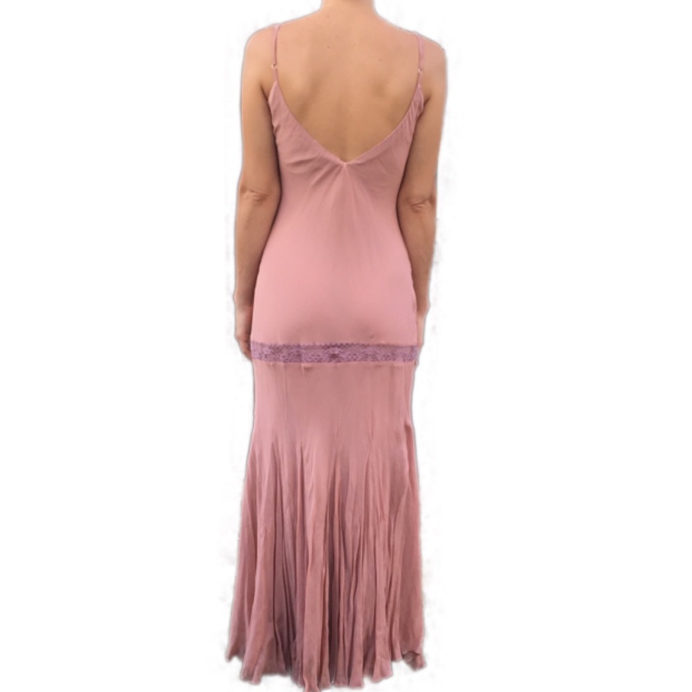 Pink beaded embroidered long dress with lace